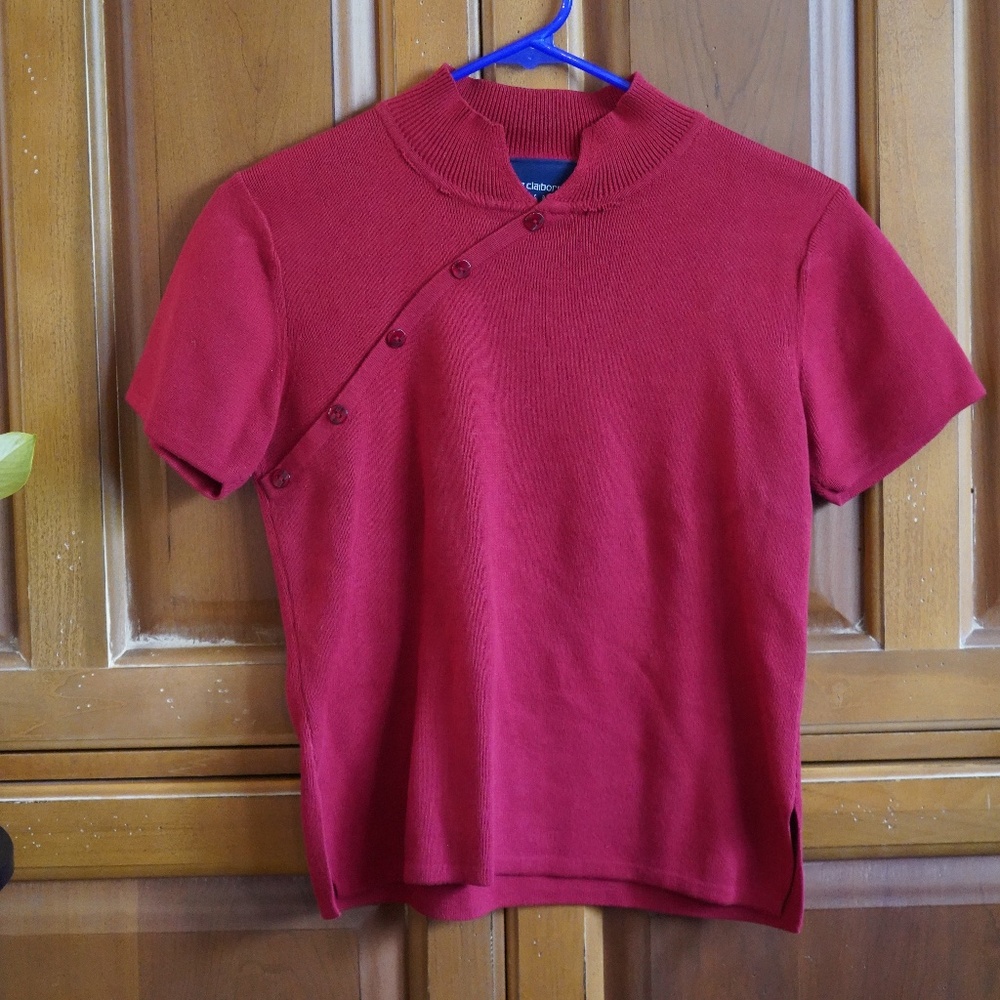 Red Cotton Short Sleeve Sweater Top